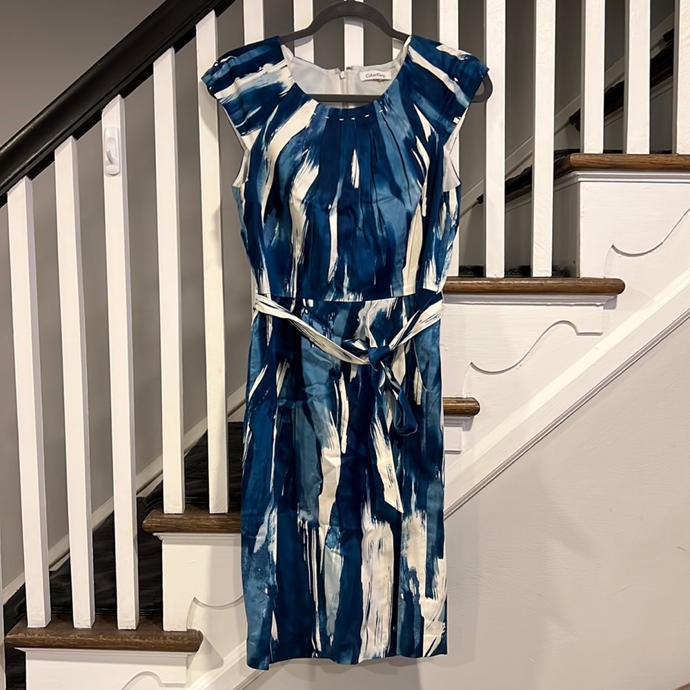 Blue and White dress with tie belt